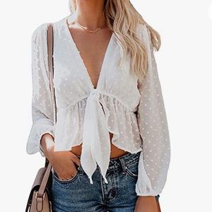 Adorable white crop tie top